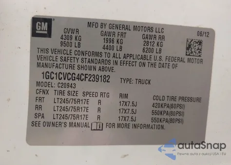 2012 Chevrolet Silverado C2500 Heavy Duty from USA, damaged, VIN 1GC1CVCG4CF239182